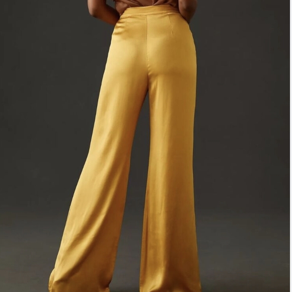 Corey Lynn Calter Petra Gold Satin Wide Leg Pants - Picture 2 of 14